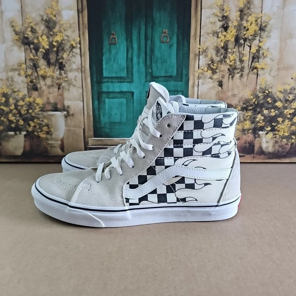 Vans Sk8 High Top Checkered Flame Skateboarding Shoes Mens Size 10